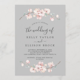 春さくらんぼ花 |グレー結婚の 招待状