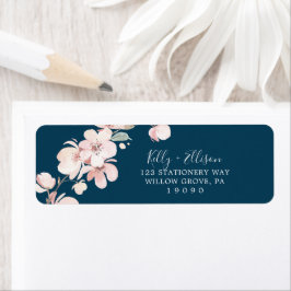 春さくらんぼ花 |ネイビー差出人住所ラベル ラベル
