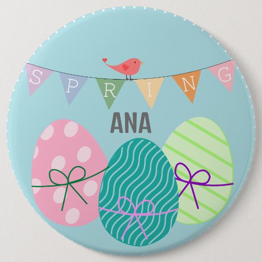 春とイースターカラフルの卵ボタン 缶バッジ (正面)
