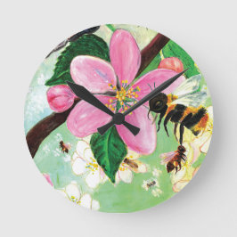 春とミツバチの花の木 ラウンド壁時計