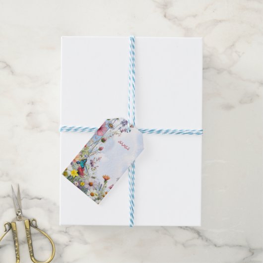 春と夏の花の花模様 ギフトタグ (より糸付き)