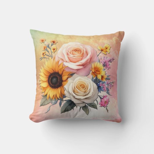 春と夏の花の花模様 クッション (正面)