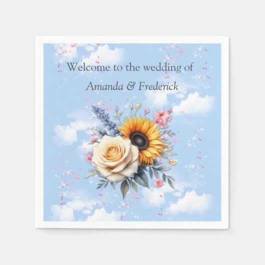 春と夏の花の花模様 スタンダードカクテルナプキン (正面)