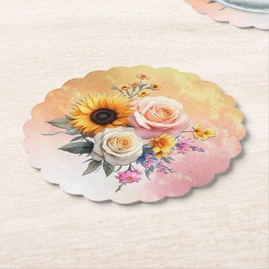 春と夏の花の花模様 ペーパーコースター (アングル)