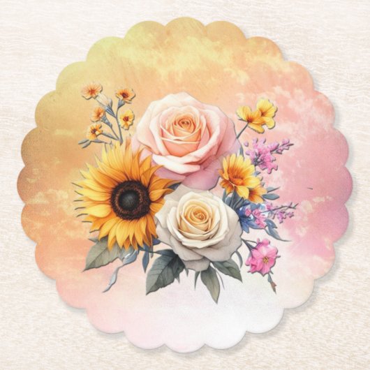 春と夏の花の花模様 ペーパーコースター (正面)