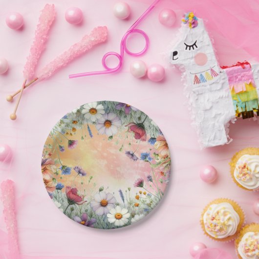 春と夏の花の花模様 ペーパープレート (パーティー)