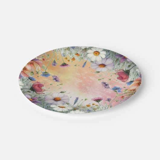 春と夏の花の花模様 ペーパープレート (アングル)