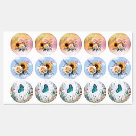 春と夏の花の花模様 ラベル