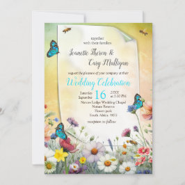 春と夏の花の花模様 招待状