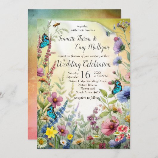 春と夏の花の花模様 招待状 (正面/裏面)