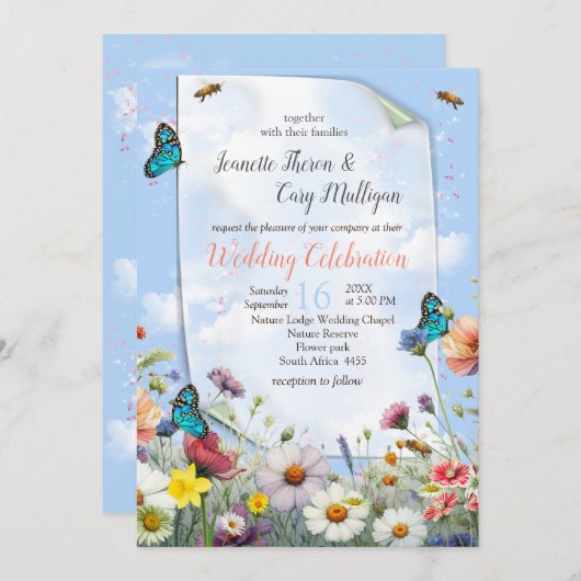 春と夏の花の花模様 招待状 (正面/裏面)