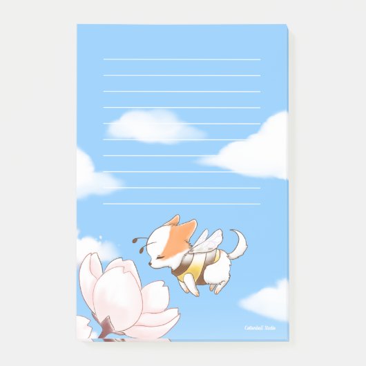 春に咲くモチミツバチと花フローラ ポストイット (正面)