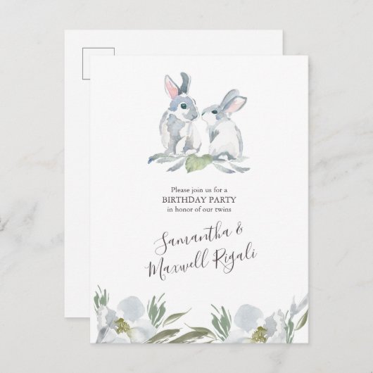 春のうさぎの誕生日 インビテーションポストカード (正面/裏面)
