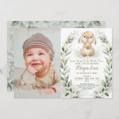 春のうさぎ イースターバニー 1歳の誕生日写真 招待状 (正面/裏面)