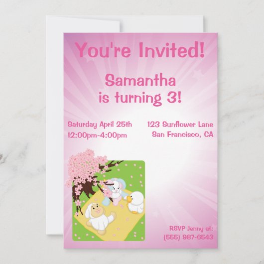 春のお祝いのピクニック 招待状 (正面)