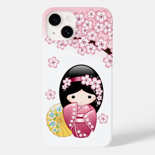 春のこけし人形 - かわいい日本の芸者さん Case-Mate iPhoneケース (裏面)
