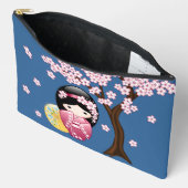 春のこけし人形 - かわいい日本の芸者 青 アクセサリーポーチ (見開き)