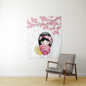春のこけし人形 - 可愛い日本のお花見芸者さん タペストリー (インサイチュ)
