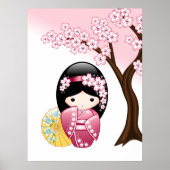 春のこけし人形 - 可愛い日本のお花見芸者さん ポスター (正面)
