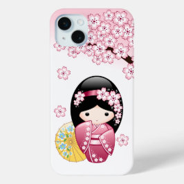 春のこけし人形 - 可愛い日本のお茶の水の女の子 iPhone 15 MINIケース