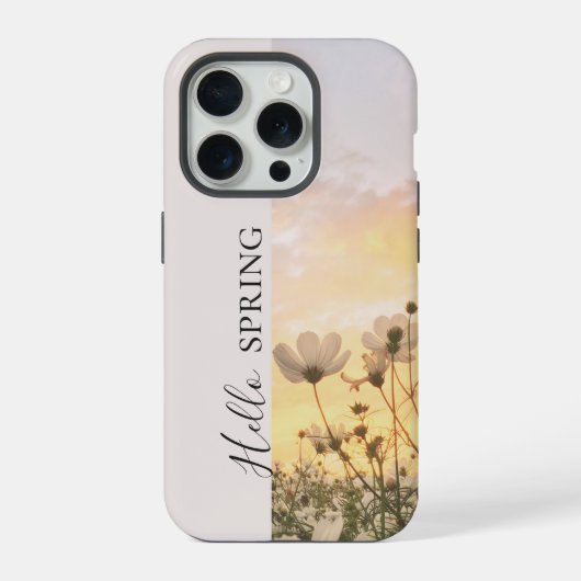 春のご挨拶、ボヘミアンな野の花に沈む夕日 iPhoneケース (裏面)