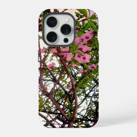 春のささやき: 水彩画のピンクの花の木 iPhoneケース (裏面)