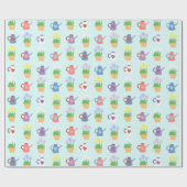 春のじょうろおよび植物パターン ラッピングペーパー (フラット)