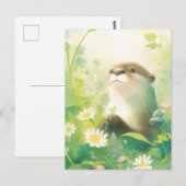 春のひな菊の草原のかわいいカワウソ ポストカード (正面/裏面)