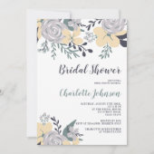 春のほこりを含んだ緑と黄色の花のブライダルシャワー 招待状 (正面)