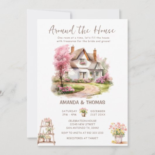 春のまわりにザハウスカップルブライダルシャワー 招待状 (正面)