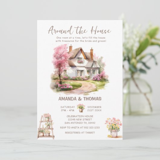 春のまわりにザハウスカップルブライダルシャワー 招待状 (スタンド正面)