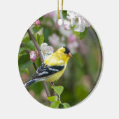 春のりんごの花を持つアメリカのGoldfinch セラミックオーナメント (左)