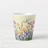 春のアイリスとハチドリと蝶の庭 カフェラテマグ (正面)