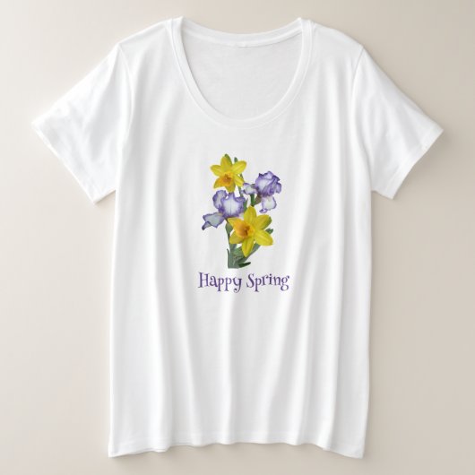 春のアイリスと水仙 プラスサイズTシャツ (デザイン正面)