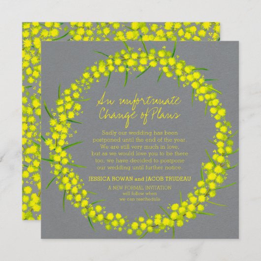 春のアカシア黄色灰色花輪の変化 招待状 (正面/裏面)