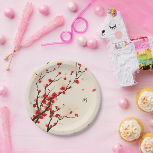 春のアジアスタイルの絵画のプラム花 ペーパープレート (パーティー)