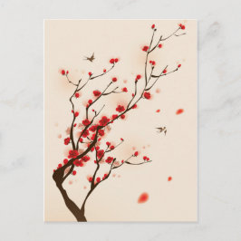 春のアジアスタイルの絵画のプラム花 ポストカード