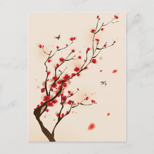 春のアジアスタイルの絵画のプラム花 ポストカード (正面)