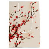 春のアジアスタイルの絵画のプラム花 ミディアムペーパーバッグ (裏面)