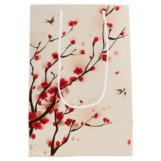 春のアジアスタイルの絵画のプラム花 ミディアムペーパーバッグ (裏面)
