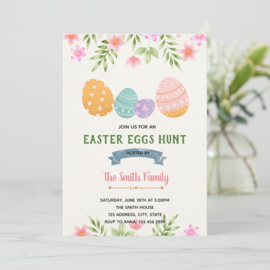 春のイースターエッグハント誕生日パーティー招待状 招待状 (スタンド正面)