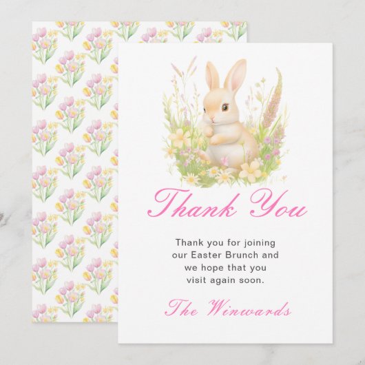 春のイースターバージョンのラビットランチ サンキューカード (正面/裏面)