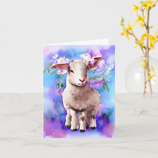 春のイースター ラム フラワー ウォーターカラー カード (黄色い花)