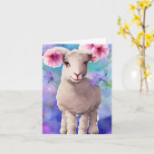 春のイースター ラム フローラル ウォーターカラー カード (黄色い花)