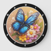 春のウィスパー" – ブルーバタフライフローラ ラージ壁時計 (正面)