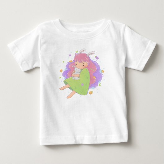 春のウサギの少女イラスト ベビーTシャツ (正面)