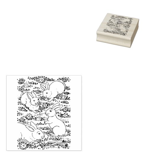 春のウサギ、復活祭の卵、牧草地のウサギかわいい ラバースタンプ (押印)
