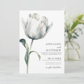 春のエレガントなモダンな白い花のウェディング 招待状 (スタンド正面)