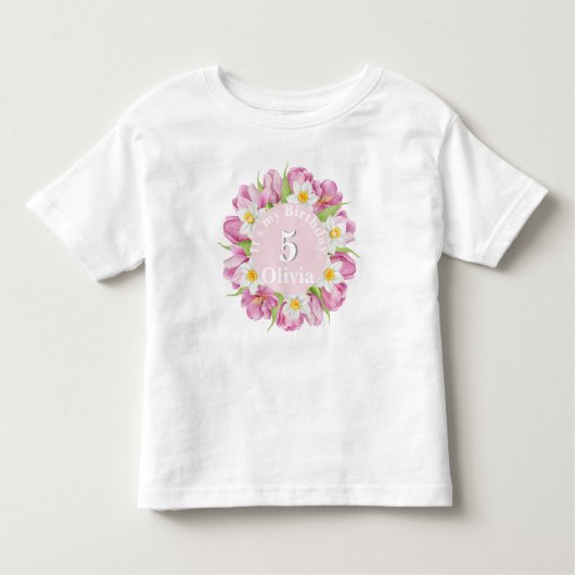 春のカラフルなお花の子供の誕生日 トドラーTシャツ (正面)