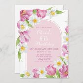 春のカラフルなお花の子供の誕生日 招待状 (正面/裏面)